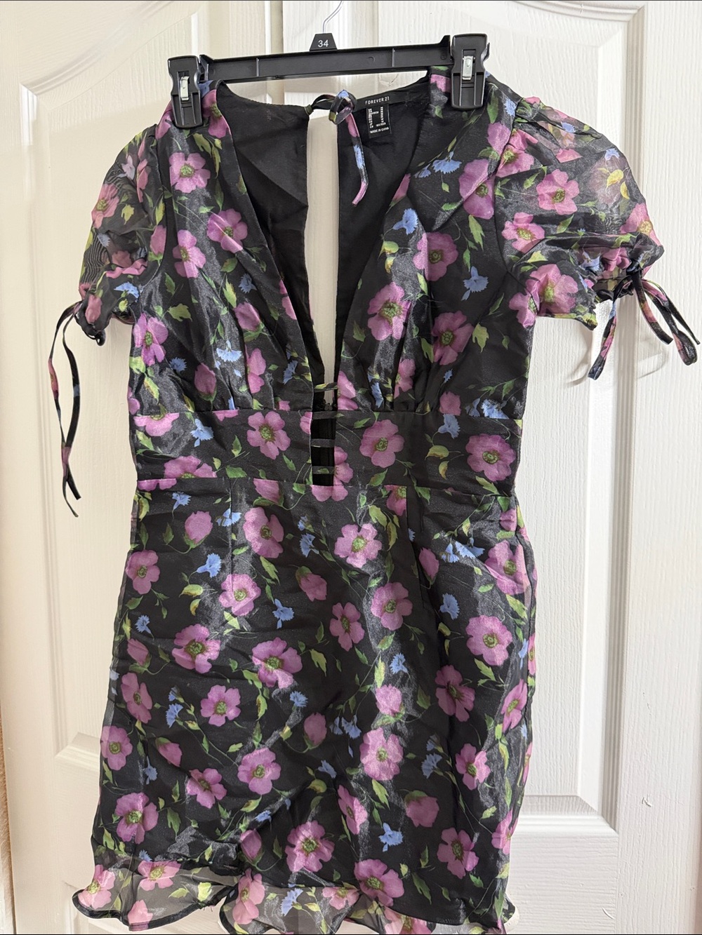 Forever 21 Black Mini Dress with Pink & Green Floral Print